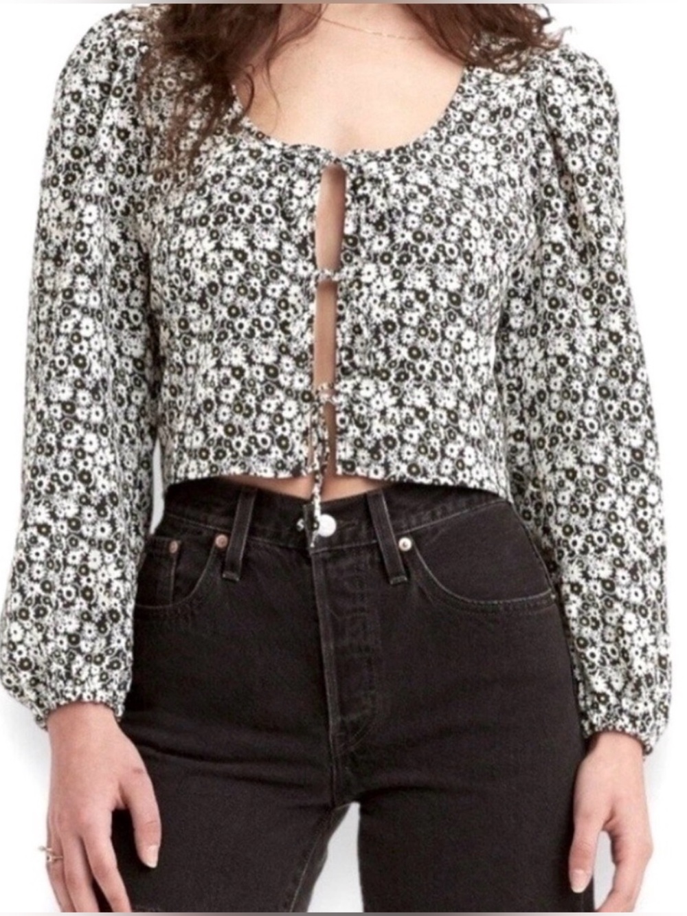 Levi's Black and White Floral Tie-Front Blouse 3X NWT